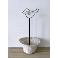 Pot de fleur en bamboo avec un oiseau